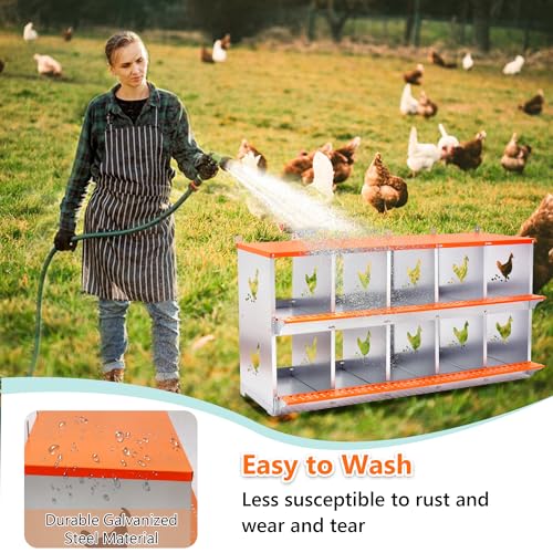 10 Compartment Galvanized Steel Nesting Box Wall Mount | Galvanized Steel Rustproof & Weather Resistant|Vented Design Keeps Interior Dry & Odor Free|Tool-Free Assembly - size: 53.0"L x 17.0"W x 25.0"H