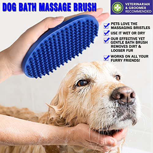 Dog Grooming Brush, Dog Shampoo Bath Brush Shedding Soothing Massage Rubber Comb for Long Short Haired Dogs and Cats 2pcs - color: Blue