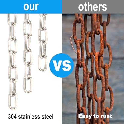 16.4 Ft 1/4 Inch Stainless Steel Chain, Heavy Duty Chain, Hanging Chain for Hanging Clothing, Decorations, Chair, Securing Gates and Fences, Anchoring Camping Equipment and More. by GENHAKON - size: 16.4 Ft 1/4 Inch