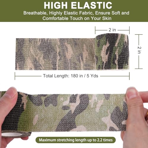 48 Pack Self Adhesive Bandage Wrap, 2” x 5 Yards Cohesive Medical Tape Elastic Grip Tape Black Sports Tape Athletic for Ankle, Wrist Sprains, Pet First Aid (Camo) - color: Camo
