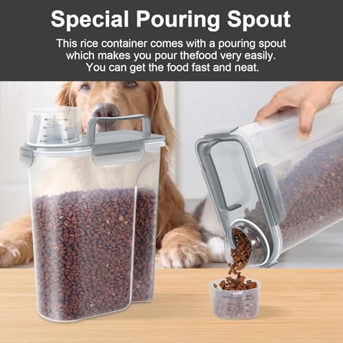 LEAWALK 5-7Lbs/6Qt Dog Cat Storage Container Portable with Upgraded Large Spout and Cup, Plastic Pet Food Dispenser for Small Animal Kibble, Bird Seed, Oatmeal, Rice, Flour, Brown Sugart- Clear Gray - color: Clear Grey, size: 5L-1pack