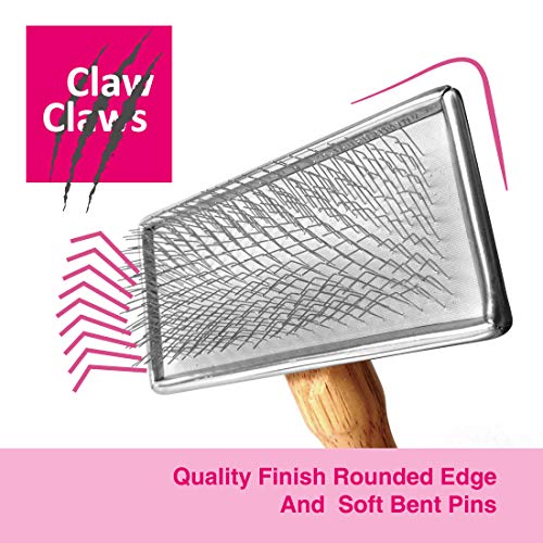 Pet Slicker Brush for Medium Dogs, Wooden Handle with Stainless Steel Soft Pins, Gently Remove Tangled, Loose Undercoat and Mats Hair, Pet Grooming Brush Tool (6.6") - size: 1 Count (Pack of 1)