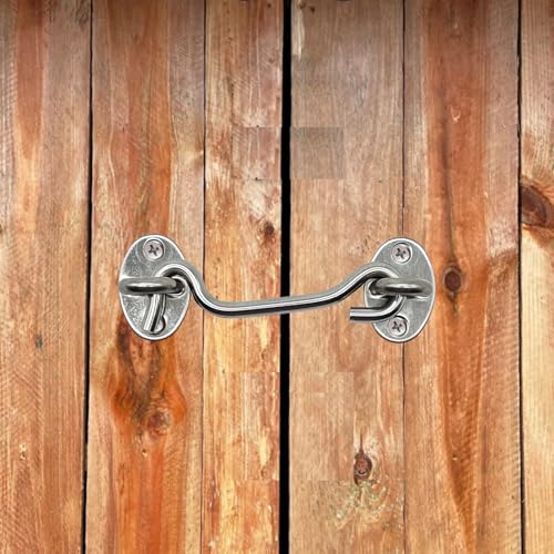 4 Pack 4" Hook and Eye Gate Latch, Stainless Steel Rust-Resistant Barn Door Lock Cabin Hooks for Gate Shutters Window Slide Barn Shed Cabinet Bathroom, with 16pcs Screw,Silver - color: Silver, size: 4 inch(4pcs)