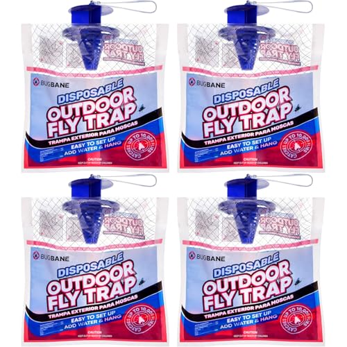 Fly Traps Outdoor Fly Trap for Patio. 4 Non-Toxic Pre-Baited Flies Bags Outdoor Disposable. Hanging Bug Catchers for All Filth Flies Killer for Outside Bug Control in Yard Horse Ranch Trash Can. - style: 4pk