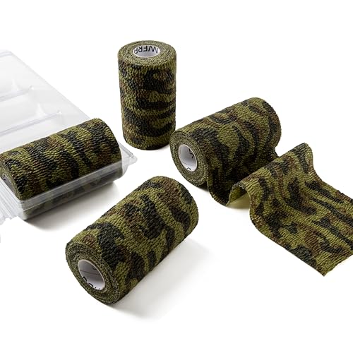 OVIK Health PowerFlex Equine – Extra Strong Self-Adhering Bandage Wrap – Wound Care, Compression & Support Bandage for Horses, Cows & Dogs – Woodland Camo, 4 inch, 4 Rolls (Resealable Case) - color: Camo