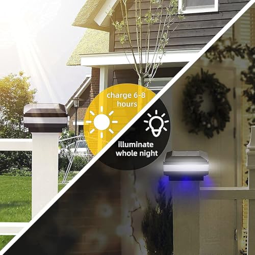 4x4 Post Solar Lights 160 Lumen with 52 LEDs & 6000K White Light | Outdoor Fence Deck Post Solar Lights Fit 4x4 Caps(5x5 6x6 Need Mounting Bracket), IP65 Waterproof for Porch Patio Garden - color: Black