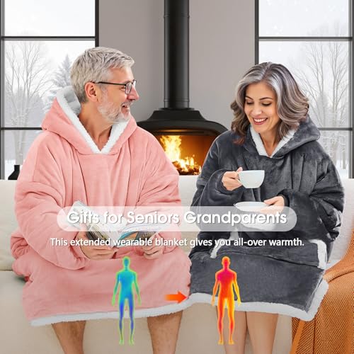 JOYWOO Oversized Wearable Blanket Hoodie,Cat lovers Long Hoodie Blanket for Adult,Birthday Gifts for Women Men Mom,Cozy Fuzzy Sherpa Fleece Sweatshirt Hooded Blanket with Giant Pocket Gifts, Grey - color: Grey, size: Oversize
