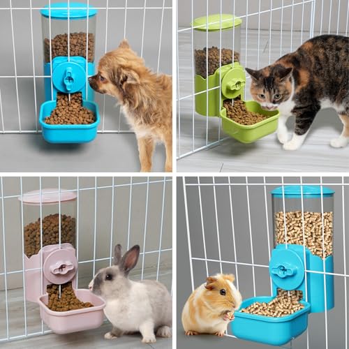 VANNON Rabbit Cage Hanging Gravity Feeder, 35oz Automatic Food Dispenser for Small Animals, BPA-Free No-Spill Feeder for Guinea Pig, Chinchilla, Ferret - color: Blue