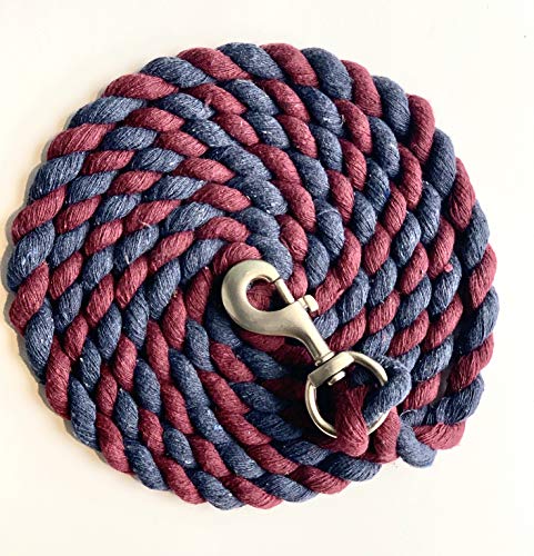 Majestic Ally Pack of 2 Solid Cotton Lead Rope for Horses & Livestock – 10 Foot Long and 5/8 inch Thick - Replaceable Heavy-Duty Satin Bolt Snap – Handmade – Soft, Broken in Feel (Navy -Burgandy) - color: Navy -Burgandy