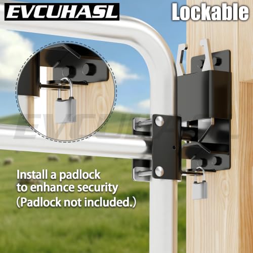 2 Way Farm Gate Latch, Heavy Duty Lockable Two Way Fence Gate Latch, Black Anti-Sag Gravity Latch for Fences, Metal Gates, Horse Corrals, Ranches, Round to Square Tube Conversion, 2 Pack