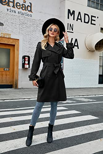 Womens Long Trench Coat Double Breasted Windproof Overcoat With Belt | Classic Lapel,Fall clothing, Spring outfits, Street outwear - color: 01 Black, size: Medium