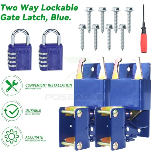[Upgraded] 2 Pack Blue S16100100 Two Way Lockable Gate Latch | Include Hardware Kit, 4-digit Combination Lock and Philips Screwdriver for Metal Gates with 1-5/8" to 2" Diameter Round Tubes - color: A04 2xLockable Gate Latch for 1-5/8" to 2" Tubes