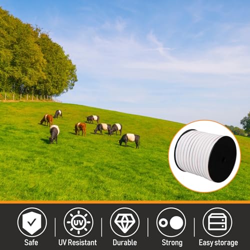 1 Roll 3/4 Inch x 2000 ft Electric Fence Tape for Livestock Polytape Fencing Horse Fence with High Visibility - color: White, size: 3/4 Inch X 2000 ft