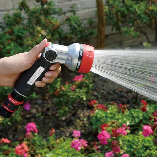 Eden 94805 Metal Thumb Control Heavy Duty Garden Hose Nozzle, High Pressure Water Sprayer W/ 7 Adjustable Patterns, W/Quick Connect Set for Plants, Lawn, Garden - style: 7-Pattern