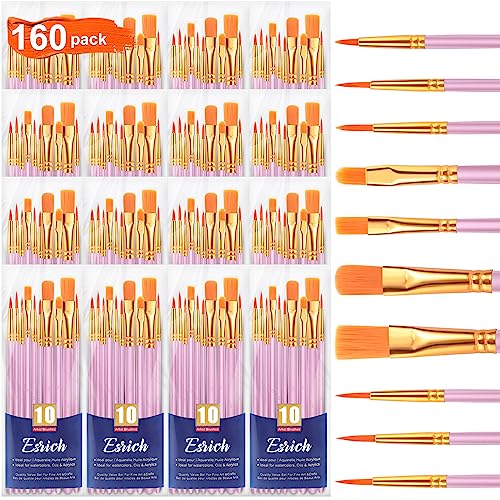 ESRICH 160PCS Pink Paint Brushes, Paint Brush for Acrylic Painting | Artist Paintbrushes for Oil Watercolor, Body Face Rock Canvas, Small Paint Brushes for Kids - color: Pink, size: 160