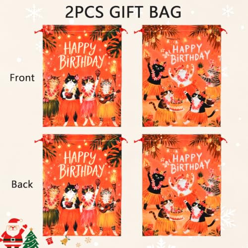 KzgtY Cat Birthday Party 2PCS Gift Bags with Drawstring, 16 x 12 Inch Reusable Present Sacks for Christmas,Brithday, Holidays,Parties & Gift Packaging - color: Cat Birthday Party