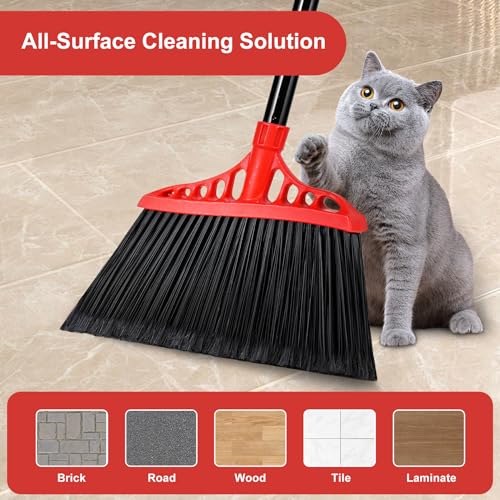 Heavy Duty Broom Commercial Indoor/Outdoor Broom 55Inch | with Stiff Bristles for Garage, Patio, Kitchen, Sidewalk, Wood, Tile, Concrete, Home cleaning（black and red） - color: Black and Red