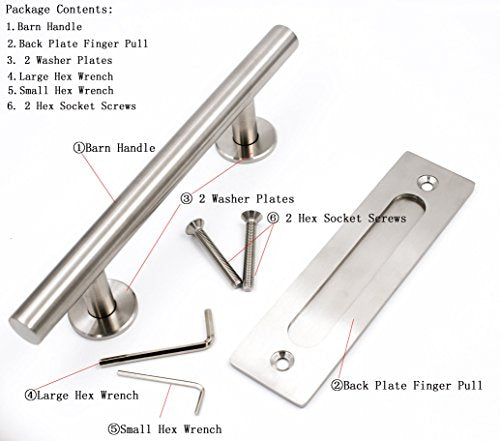 Goldenwarm 12 in Sliding Barn Door Handle and Flush Pull Set-7 Inch Hole Centers Brushed Nickel Heavy Duty Hardware Stainless Steel, 2 Pack