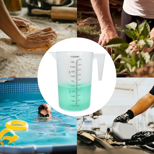 1 Gallon / 5 Quart / 5000 ml Large Plastic Measuring Pitcher with Handle, Clear Heavy Duty Mixing Pitcher with mL/QT/GAL Markings for Garden, Pool Chemicals, Motor Oil & Kitchen - size: 160 fl oz