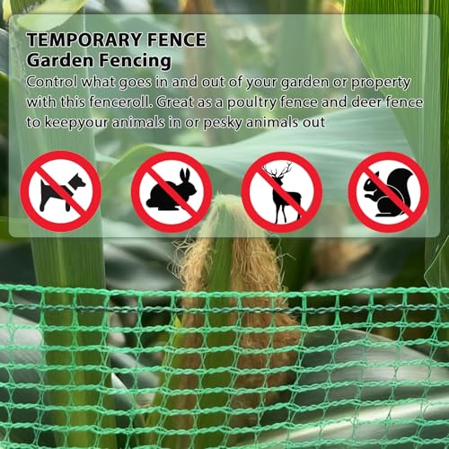 Safety Fence 5ft x 100ft, Heavy Duty Plastic Mesh Temporary Fencing with 50 Zip Ties, 0.6in Tight Mesh, Rope-Reinforced Edge & Top Rope for Garden Construction Snow Deer Animal Barrier, Green - size: 5'x100'