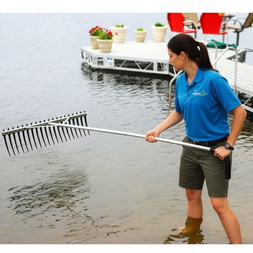 Rake Zilla | Extra-Large Heavy-Duty Lake and Pond Aquatic Weed Rake – 40" Wide Head with 9" Tines | Includes Detachable Float Kit & 25 ft Rope for Scooping, Skimming, and Easy Cleanup in Lakes & Ponds