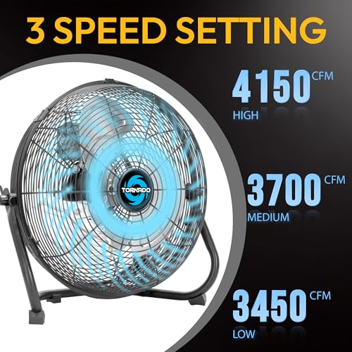 Tornado 18 Inch Powerful Industrial Floor Fan, 3-Speed High Velocity Metal Fan, 120° Adjustable Tilt, 6.0 FT Cord for Commercial and Home Use, Black - size: 18 Inch New