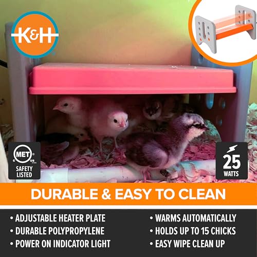 K&H Brooder Plate, Thermo-Poultry Brooder, Safety Listed, Small 25 Watts | Chicken Coop Heater with Safety Light, Adjustable Heat Plate for Chicks, Warms up to 15 Chicks, Gray/Orange - size: Small 13.5 X 8 X 8 Inches