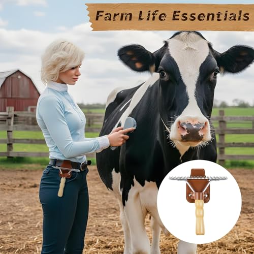 Blulu 2 Set Cattle Comb Brush Holder Cattle Show Grooming Brush Livestock Show Supplies Horses Metal Comb Brushes Cow Mane and Tail Brushes with Wood Handle for Cattlles Cow Goat Sheep Pig Pet Dog