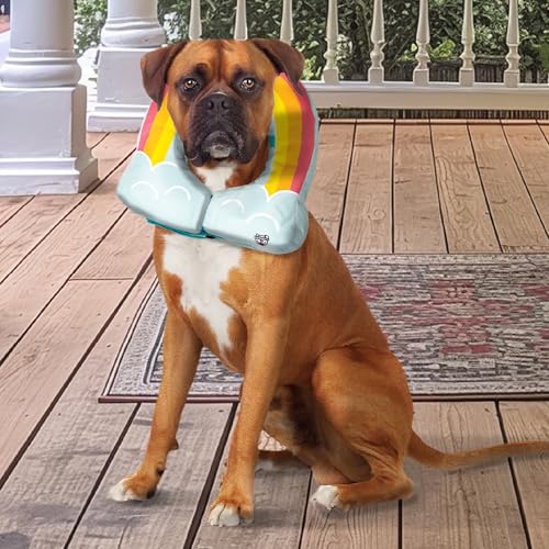 Rainbow Inflatable Dog Recovery Collar, Comfortable Cone Replacement for Pet Surgery, Protective Collars to Prevent Licking & Biting, Size Large - size: Large