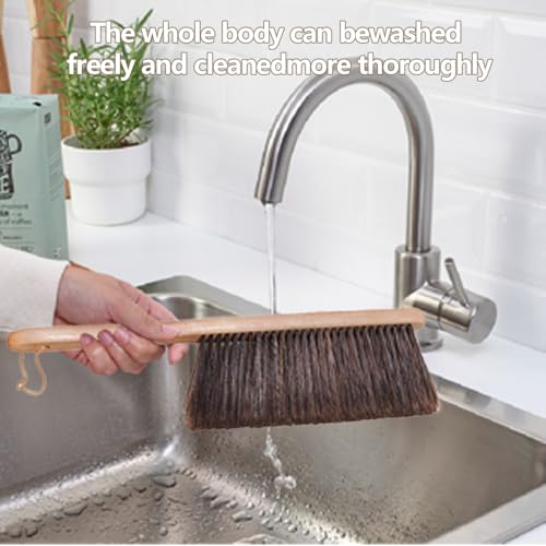 Woooden Dust Brush, Hand Broom Bench Brush, with Long Wood Handle Whisk Broom Soft Bristle Brush for Car Fireplace Clothes Counter Sofa Bed Household Cleaning, 2 Pieces