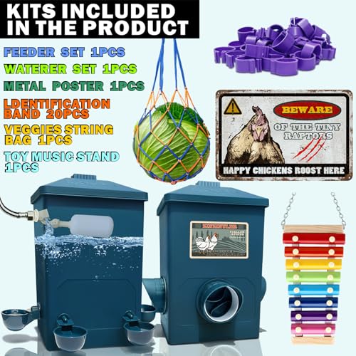 Chicken Feeder, Chicken Waterer with Float Controlled Automatic Set(3 Gallon/16 Pounds), Chicken Coop Accessories（Compatible with 5/8-inch and 3/4-inch Water Pipes, 60-inch Water Supply Pipe - color: Steel Blue