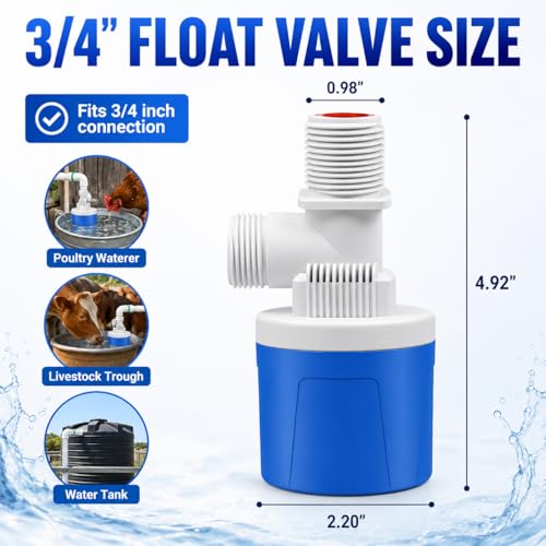 3PCS 3/4 Inch Top Inlet Water Float Valve | Automatic Water Level Control, Plastic Shut Off, For Livestock Waterer, Pond, Pool, Aquarium - size: 3/4''-3 PCS