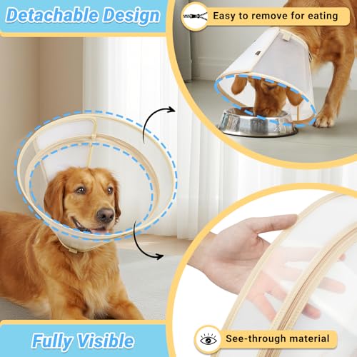 Dog Cone to Stop Licking, Clear Recovery Collar with Detachable Zipper, Sturdy Elizabethan Collar for Large Medium Small Dogs, Soft Adjustable Cone After Surgery Patented, Khaki M - color: Khaki, size: M(Neck: 11.75"-13.75")