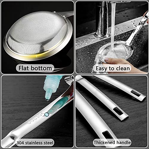 3Pack Sieve Fine Mesh Strainer Set Stainless Steel Metal Flat Cooking Skimmer Ladle Colander With Handle Food Strainer Kitchen Tools For Kitchen Baking Oil Filter Flour Sifter Foam,L M Small