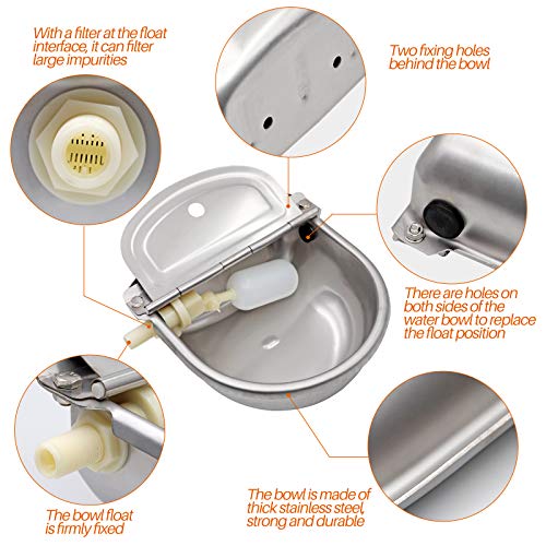 Automatic Water Dispenser for Dogs,Automatic Chicken Waterer,Outdoor Dog Water Feeder,304 Stainless Steel Water Bowl with Plastic Float Valve