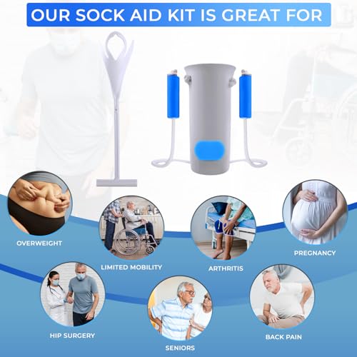 Sock Aid Kit, Premium Sock Puller Aid for Removing Socks or Stockings, with a Super Flexible Sock Aid Device with Long Rope. The Perfect Set for Putting On and Removing Socks or Stockings.
