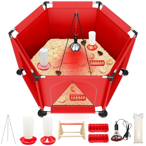 Chicks Brooder Box for Chicken Starter Kit–Includes Heat Lamp, Chick Feeder and Waterer Set, Perch & Sawdust for Up to 30 Baby Chicks, Ducklings & Quail–Complete Poultry Brooder Set