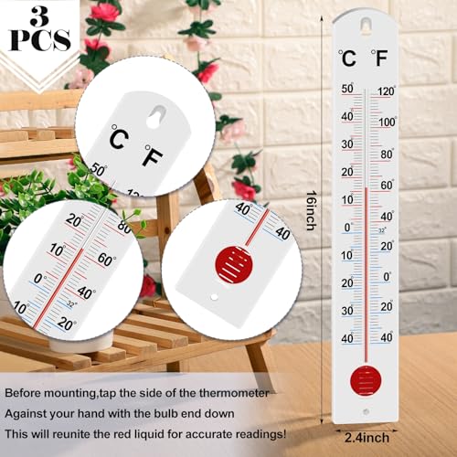 Frienda 3 Pcs Wall Thermometer Indoor Large Outdoor Thermometers for Patio Double Scales Thermometer for Temperature Home Pool Office Warehouse Greenhouse Garden (Fresh, Plastic) - color: Fresh, size: Plastic