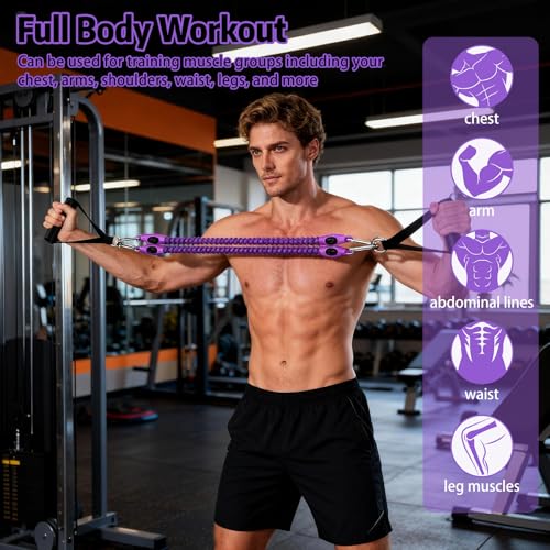 Pedal Resistance Band with Handle, Aturien Adjustable Powerful 4-Tube Elastic Bands for Exercise, Multifunctional Foot Pedal Puller, Home Workout Equipment for Legs Arms Abs - color: Light Purple