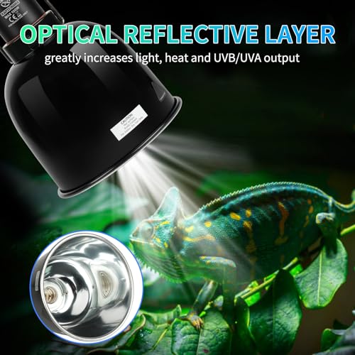 Reptile Light Fixture with Dimming Thermostat, 5.5 Inch Deep Dome Light Fixture with Timer, Reptile Aluminum Dome Fixture for Basking/Heat/UVA/UVB Lamp Bulb - size: 5.5in Deep Dome(Temperature Display)