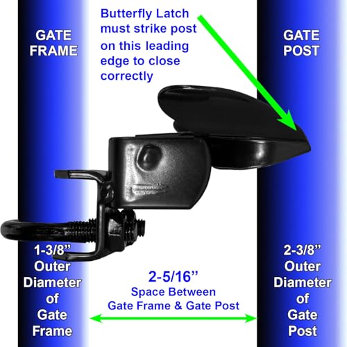-Black Powder Coated Chain Link Fence Butterfly Gate Latch - 1-3/8" Gate Frame and 2-3/8" Gate Post - Fence Gate Latch with Hole for Padlock - size: 1-3/8" X 2-3/8"