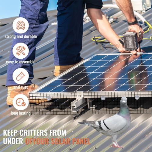 Solar Panel Bird Guard Kit, 6in x 100ft PVC Coated Heavy Duty Steel Mesh | with 60 PCS Clips, Pigeon & Squirrel Critter Guard, Roof Protection Net, Rodent Prevention System for Solar Panels