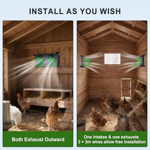 25W Dual Solar Powered Exhaust Fan for Chicken Coop,Smart Sensing | 4-Hour Night Battery Backup, Off Grid Outdoor Ventilation Kit for Shed & Greenhouse, IP65 Waterproof, No Wiring