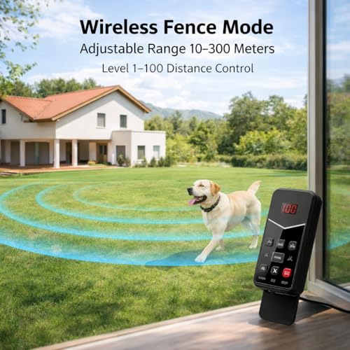 2026 Advanced 2-in-1 Wireless Dog Fence & Dog Training Collar for 2 Dogs, Portable with LCD Display, Adjustable 300M Range & Warning Levels, Rechargeable, Wireless Dog Fence (Black) - color: Black