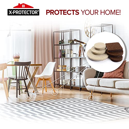 Felt Furniture Pads X-PROTECTOR 133 PCS Premium Furniture Pads - Felt Pads | Furniture Feet Wood Floor Protectors - Protect Your Hardwood & Laminate Flooring! Brown and Beige - size: 133 PCS Brown & Beige, Round & Square