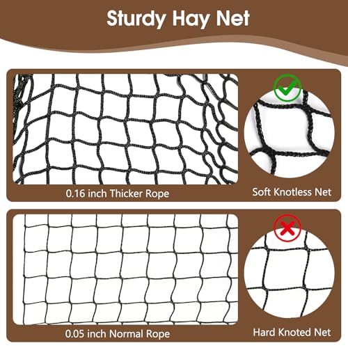 4x4 Ft Round Bale Hay Nets for Horses, Heavy Duty Slow Feed Hay Net | 1.5" Holes Large Nylon Hay Net Slow Feeder Nets with Net Repair Tool, UV Resistant Horse Hay Net for Horse Cattle Cow Sheep
