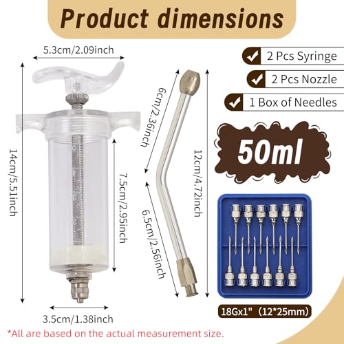 2 Pcs Goat Syringe Reusable Adjustable Goat Drench Syringe with 2 Drench Nozzle and Needles, Feeding Supplies for Cattle, Sheep, Goats, Horse, Pig, Dog (White, 50ML) - color: White, size: 50ML