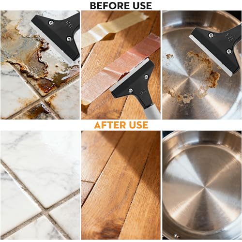 Luvenia Heavy Duty 4-Inch Razor Blade Floor Scraper, 50-Inch Long Handle | 10PCS Extra Metal Blades, Razor Scraper for Cleaning Glass, Windows, Showers, Tile, Ceilings - size: 50in