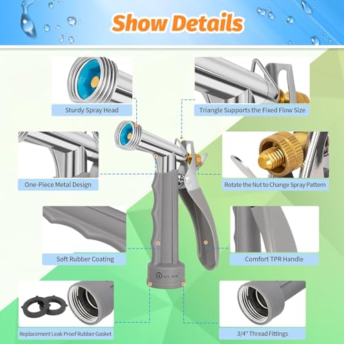 AUTOMAN Full Size Garden Hose Nozzle 4 Pack, High Pressure Pistol Grip Water Nozzle Sprayer with Threaded Front, Adjustable Spray Water Flow for Washing Car, Cleaning Ground, Watering Plants - size: 4 Pack, style: Zinc Alloy+TPR