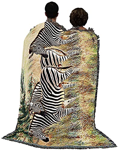 Pure Country Weavers Three Zebra Group Blanket by Cynthie Fisher - Gift Tapestry Throw Woven from Cotton - Made in the USA (72x54) - color: Zebras
